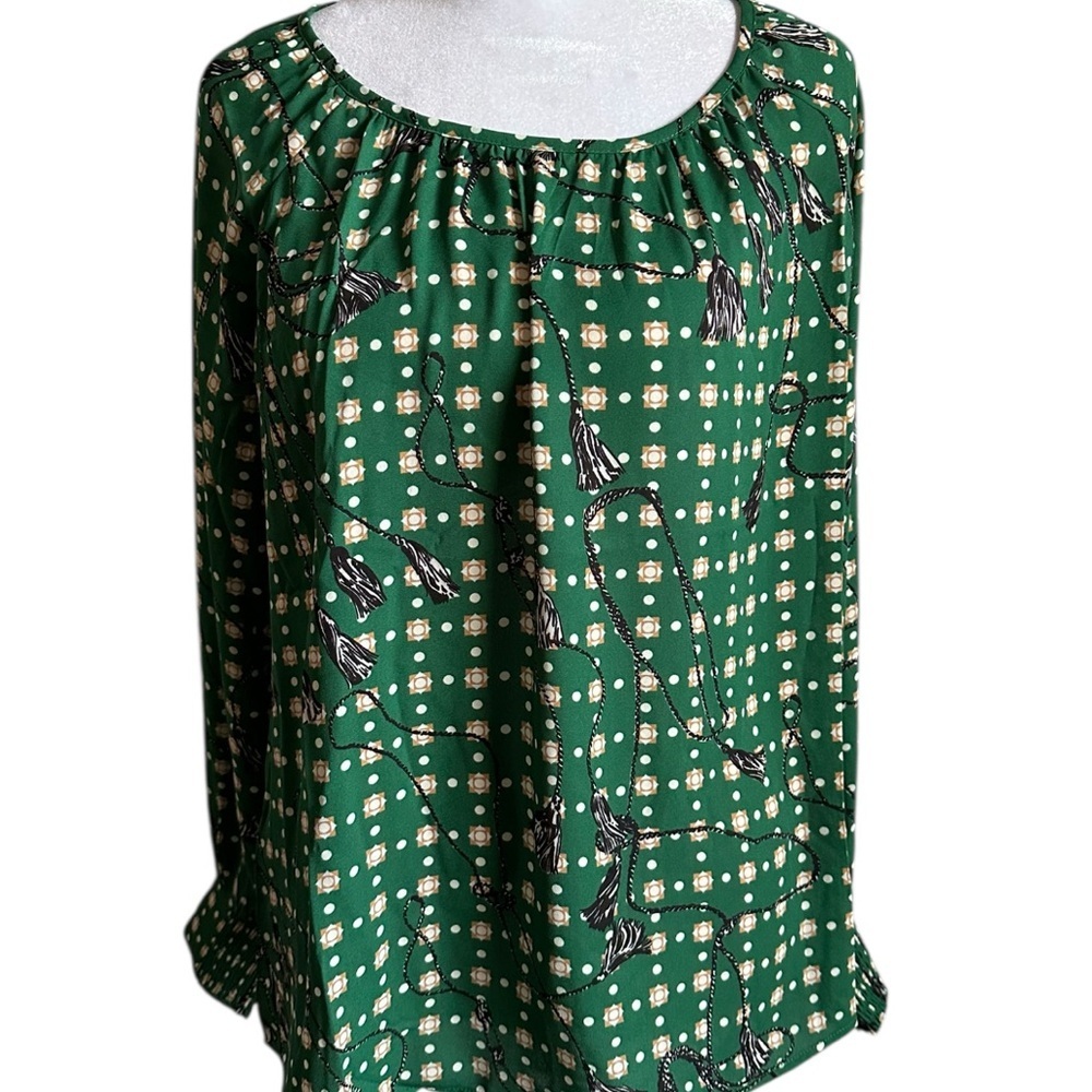 CAbi Green and Black Patterned Blouse size S